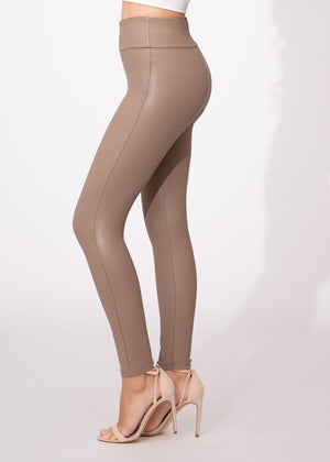 Celeste High-Waisted Faux Leather Leggings - Mocha