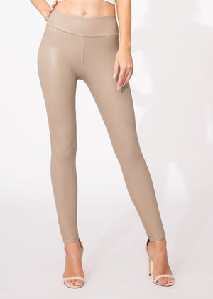 Celeste High-Waisted Faux Leather Leggings - Nude