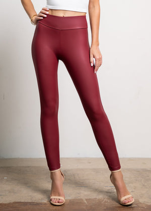Celeste High-Waisted Faux Leather Leggings - Ruby Wine