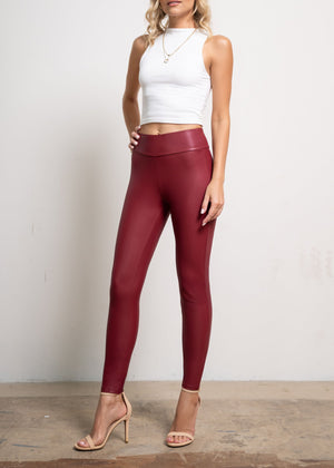 Celeste High-Waisted Faux Leather Leggings - Ruby Wine