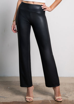 Celeste High-Waisted Faux Leather Pants - Black