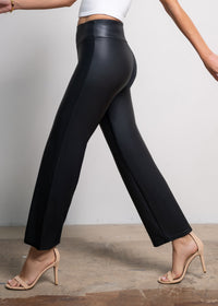 Celeste High-Waisted Faux Leather Pants - Black