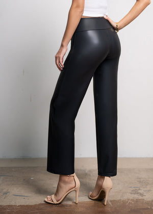 Celeste High-Waisted Faux Leather Pants - Black