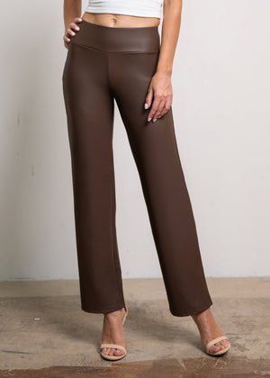 Celeste High-Waisted Faux Leather Pants - Brown