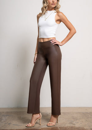 Celeste High-Waisted Faux Leather Pants - Brown