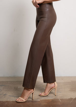 Celeste High-Waisted Faux Leather Pants - Brown