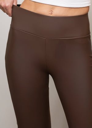 Celeste High-Waisted Faux Leather Pants - Brown