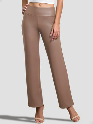 Celeste High-Waisted Faux Leather Pants - Mocha
