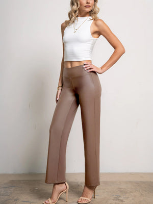 Celeste High-Waisted Faux Leather Pants - Mocha
