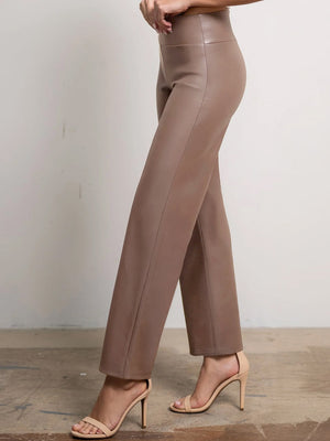 Celeste High-Waisted Faux Leather Pants - Mocha