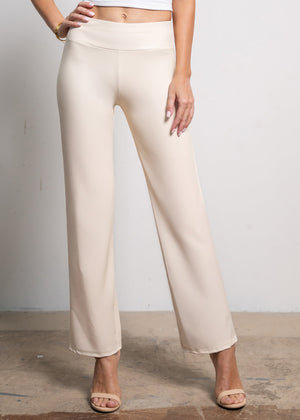 Celeste High-Waisted Faux Leather Pants - Beige Nude