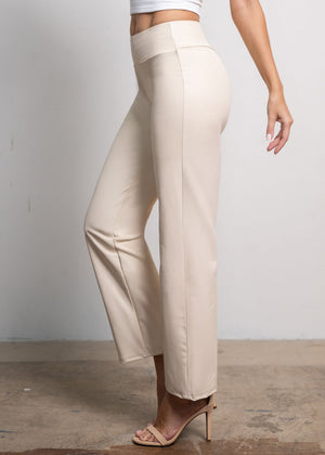 Celeste High-Waisted Faux Leather Pants - Beige Nude