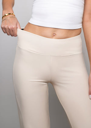 Celeste High-Waisted Faux Leather Pants - Beige Nude