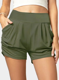 Emma Ultra Soft High Waist Harem Shorts with Pockets - Army Green
