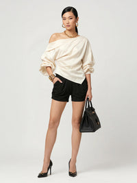Emma Ultra Soft High Waist Harem Shorts with Pockets - Midnight Black