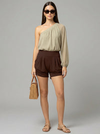 Emma Ultra Soft High Waist Harem Shorts with Pockets - Brown