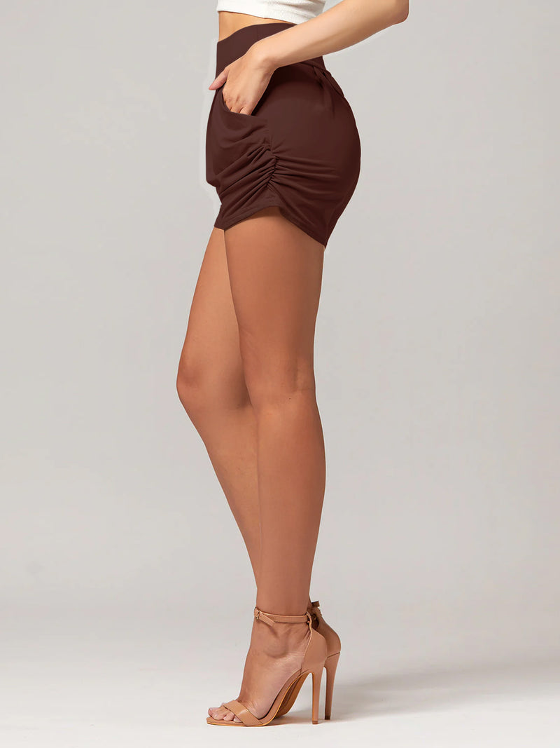 Emma Ultra Soft High Waist Harem Shorts with Pockets - Brown