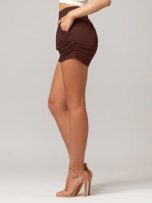 Emma Ultra Soft High Waist Harem Shorts with Pockets - Brown