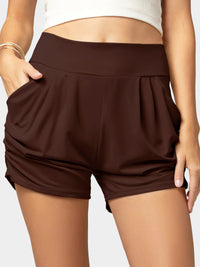Emma Ultra Soft High Waist Harem Shorts with Pockets - Brown