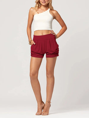 Emma Ultra Soft High Waist Harem Shorts with Pockets - Burgundy