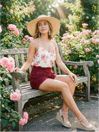 Emma Ultra Soft High Waist Harem Shorts with Pockets - Burgundy