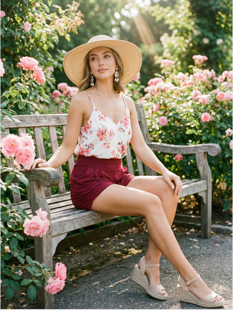 Emma Ultra Soft High Waist Harem Shorts with Pockets - Burgundy