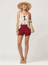 Emma Ultra Soft High Waist Harem Shorts with Pockets - Burgundy