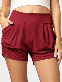 Emma Ultra Soft High Waist Harem Shorts with Pockets - Burgundy