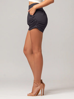 Emma Ultra Soft High Waist Harem Shorts with Pockets - Charcoal Grey