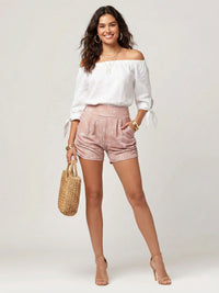 Emma Ultra Soft High Waist Harem Shorts with Pockets - Cotton Blossom