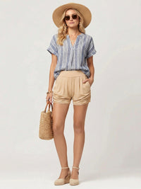 Emma Ultra Soft High Waist Harem Shorts with Pockets - Beige Nude