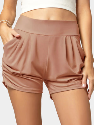Emma Ultra Soft High Waist Harem Shorts with Pockets - Mocha