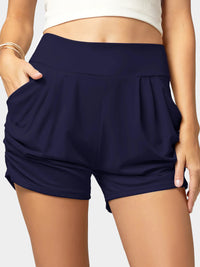 Emma Ultra Soft High Waist Harem Shorts with Pockets - Navy Blue