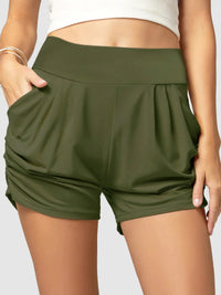 Emma Ultra Soft High Waist Harem Shorts with Pockets - Olive