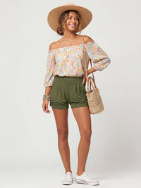 Emma Ultra Soft High Waist Harem Shorts with Pockets - Olive