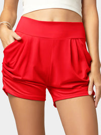 Emma Ultra Soft High Waist Harem Shorts with Pockets - Red