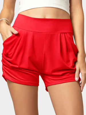 Emma Ultra Soft High Waist Harem Shorts with Pockets - Red