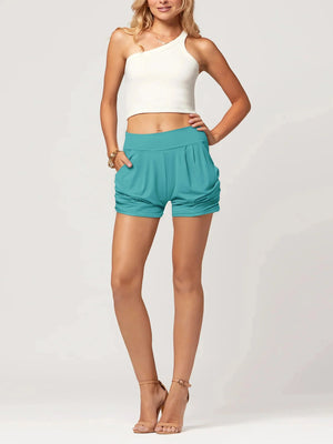 Emma Ultra Soft High Waist Harem Shorts with Pockets - Sea Blue