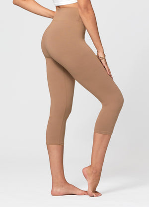 Chloe Ultra Soft 3" High Waist Capri Leggings - Mocha Tan