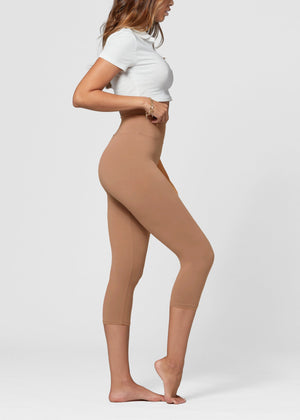 Chloe Ultra Soft 3" High Waist Capri Leggings - Mocha Tan