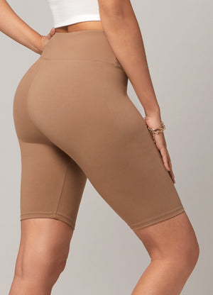 Chloe Ultra Soft 3" High Waist Bike Shorts - Mocha Tan