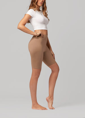 Chloe Ultra Soft 3" High Waist Bike Shorts - Mocha Tan