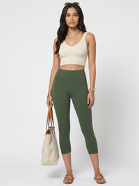 Ivy Ultra Soft High Rise Capri Leggings - Army Green