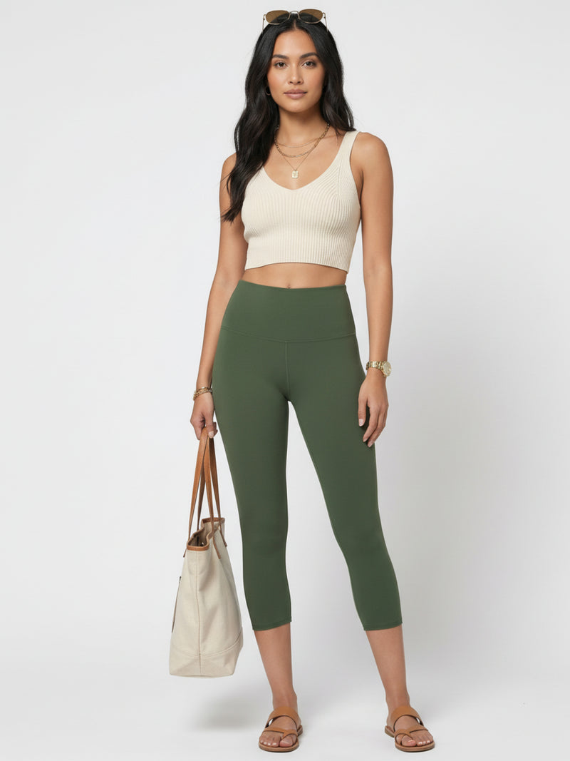 Ivy Ultra Soft High Rise Capri Leggings - Army Green