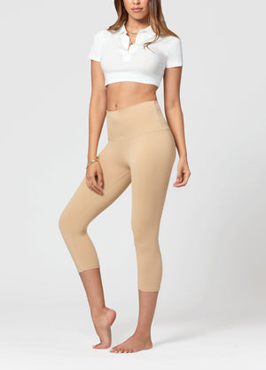 Ivy Ultra Soft High Rise Capri Leggings - Nude Khaki Beige