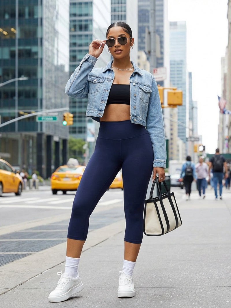 Ivy Ultra Soft High Rise Capri Leggings - Navy Blue