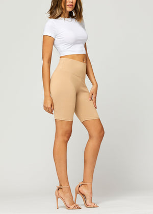 Ivy Super Ultra Soft High Waisted Yoga Shorts - Nude Khaki Beige