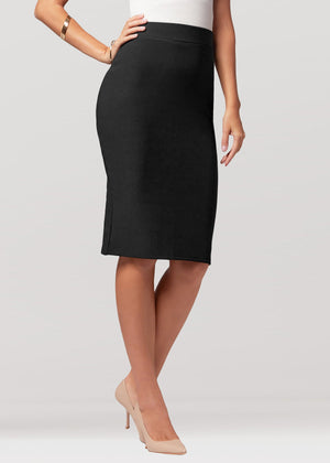 Mia High-Waisted Bodycon Midi Skirt with Back Slit - Black