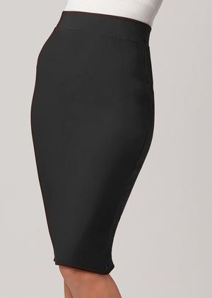 Mia High-Waisted Bodycon Midi Skirt with Back Slit - Black