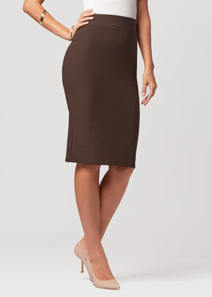 Mia High-Waisted Bodycon Midi Skirt with Back Slit - Brown